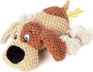 IOKHEIRA Dog Toy Indestructible Christmas - Squeaky Robust Rope for Large Small Dogs, Interactive Squeaky Soft Toy & Cuddly Toy for Activity, Tug for Puppies, Brown