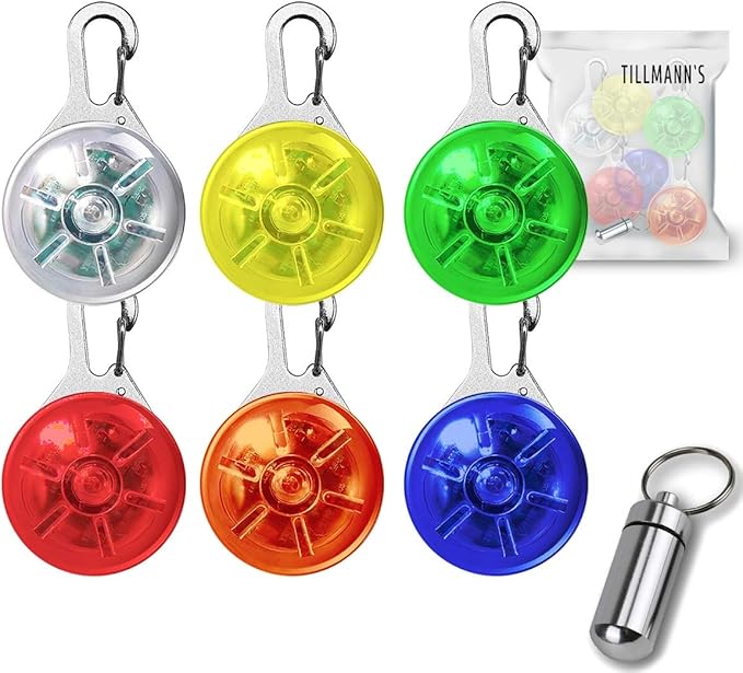 O3 Light Pendants / Pack of 6 Safety Clip with 3 Light Modes / Flashing Light School Bag / Children / Dogs / Cats / Joggers / Bikers / Camper / Free Address Tag