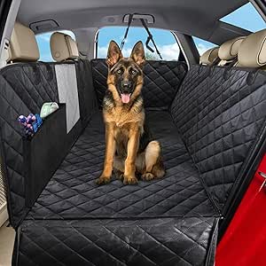 Sosayet Dog Blanket Car Rear Seat - 4-in-1 Car Seat Cover for Dogs with Side Protection, Viewing Window & Seat Belt - Waterproof, Non-Slip, Scratch-Resistant - 137 x 147 cm for Car, SUV & Van