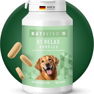 NatiVivo K1 Relax Complex Calming Agent for Dogs with L-Tryptophan Valerian Hemp Seed Oil Relaxation for Anxiety, Stress & Travel - Supports Calm, Serenity & Balance in Everyday Life