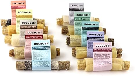 DOGBOSS 100% Natural Filled Chew Rolls in Various Sizes and Flavours (Set of 10, 13 cm)