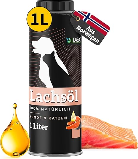 D&O Nature Products Salmon Oil for Dogs 1 L, Salmon Oil Cat with Omega 3 & 6, Norwegian Salmon Oil, 100% Natural, Also as an Addition to Barf, Fish Oil for Dogs and Cats, Salmon Oil for Dogs