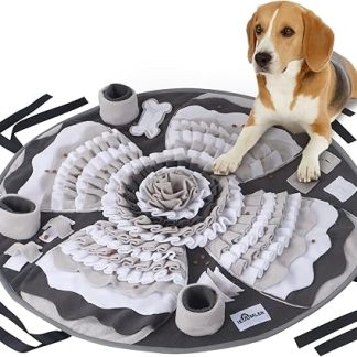IEUUMLER Sniffing Rug Dog, Washable Training Mat, Non-Slip Feeding Mat, Intelligence Toy for Dogs, Promotes Natural Foraging, Stress Relief & Health FC017 (Grey & White)