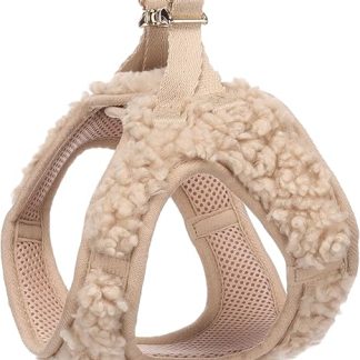 Flamingo Step&Go Pookie Dog Harness - Beige - Small (A: 30-35cm, W: 37-40cm, 5mm) - Soft Fleece Harness with Velcro Fastening, Click Buckle and Gold Detailing