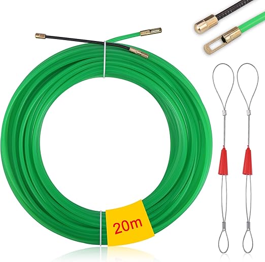 Zocipro 20 m Cable Pulling Aid, Pull Wire, with 2 Guide Springs, Retracting Tape φ4 mm Cable Retraction Aid in Ideal Retraction Tape for Cable Laying Empty Pipes, Green