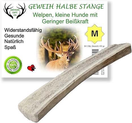 ARTISAN GIFT CO Red Deer Antlers Dog Chew Snack Half Bar for Puppies or Dogs - Minimum Weight 51 g (M - 1 Piece)
