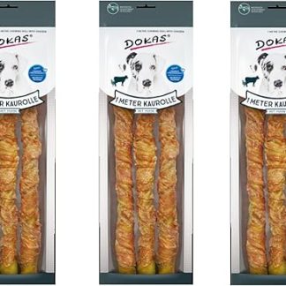 Dokas Dog 1 metre chewing roll with chicken, set of 3, 3 x 315 g, supplementary feed for dogs, long-term nibbling and chewing pleasure made of beef skin coated with chicken breast fillet