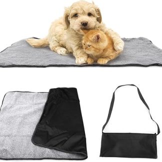 Gohytal Dog Blanket for On the Go Foldable Waterproof Pet Blanket Fluffy Soft Washable Blanket for Pets Waterproof and Dog Blanket Mat for Dogs Puppies Cats Car Seat 100 x 70 cm (Black)