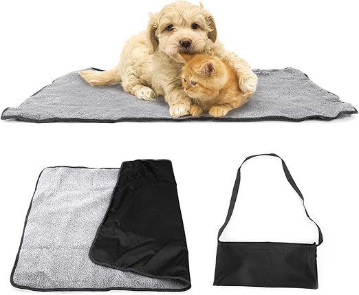 Gohytal Dog Blanket for On the Go Foldable Waterproof Pet Blanket Fluffy Soft Washable Blanket for Pets Waterproof and Dog Blanket Mat for Dogs Puppies Cats Car Seat 100 x 70 cm (Black)