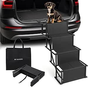 Navaris Foldable Car Dog Stairs - 4 Step Dog Stairs - Sturdy Dog Ladder - Pet Stairs - Foldable Dog Stairs - With Carry Bag - 36 cm Wide - Black