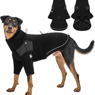 OneTigris Dog Jumper, Fleece Dog Coat with Leg Loop and Harness Hole, Practical for Excretion, Turtleneck Knitted Jumper, Recycled Polyester, Stretch Dog Jacket, L, 20-30 kg