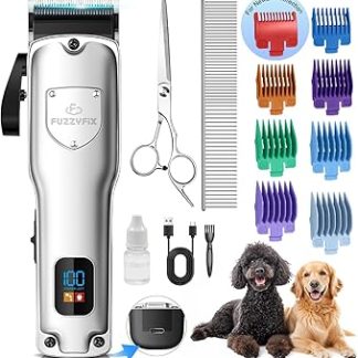 FuzzyFix Quiet Dog Clipper, Thick Fur, Professional Dog Clipper, Made of Stainless Steel, Professional Dog Hair Clipper, Dog Razor, Pet Hair Trimmer for Thick, Curly Pet Hair