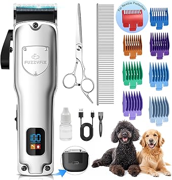 FuzzyFix Quiet Dog Clipper, Thick Fur, Professional Dog Clipper, Made of Stainless Steel, Professional Dog Hair Clipper, Dog Razor, Pet Hair Trimmer for Thick, Curly Pet Hair