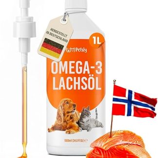 Salmon Oil Dog & Cat - 1L Salmon Oil for Dogs - 100% Wild Salmon Oil from Norway - Salmon Oil Dogs & Cats - Omega 3 6 9 & Vitamin E - Includes Pump - Cold Pressed & Organic Quality