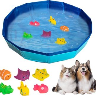Cat Pool 50 x 10 cm, Foldable Cat Pool with 6 Toys, Mini Pool for Cats Dogs, Cat Toy Swimming Pool, Paddling Pool for Cat Dog Bathtub, Water Toy Mini Pool for Summer (B)