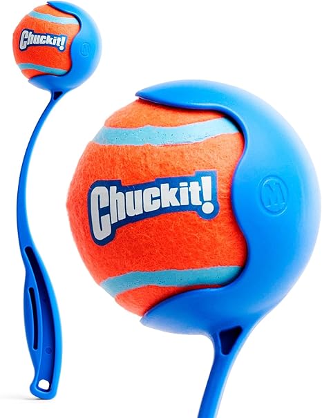 Chuckit! Sports dog ball pocket thrower; Hands Free Pick Up and Throw Play; Tennis ball and thrower toys; Different colors; Medium sphere; 30cm long