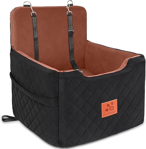 GL GLENSLAVE Dog Car Seat for Small/Medium Dogs Under 15 kg, Dog Car Seat, Removable and Washable Pet Car Seat, Dog Bed with 2 Seat Belts (Black/Brown, One Size)
