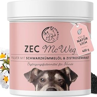 Annimally Zec ProTec Dog Powder, 400 g, with Black Cumin Oil, Rockrose Herb, Brewer's Yeast & Seaweed, Effective Protection Powder as an Alternative to Tablets and Drops