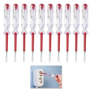 10 Pieces Phase Tester Screwdriver, 100V-500V Voltage Tester Screwdriver, Current Tester, Chamfer Tester, Robust Electrician Screwdriver with Pocket Clip, 135 mm Length, for Household, Construction