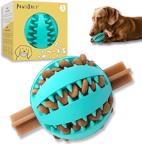 PawsOnly Food Ball for Dogs, Dog Toy Intelligence, Treat Ball, Thinking Games, Snack Ball, Natural Rubber, Activity Dog, Tooth Ball (Small 6 cm, Blue)