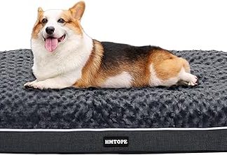 HMTOPE Orthopaedic Dog Bed, Dog Mat in Double Decker Design, Washable Dog Cushion, Removable Dog Basket, 90 cm for Small to Medium Dogs, Dark Grey