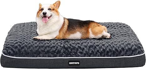 HMTOPE Orthopaedic Dog Bed, Dog Mat in Double Decker Design, Washable Dog Cushion, Removable Dog Basket, 90 cm for Small to Medium Dogs, Dark Grey