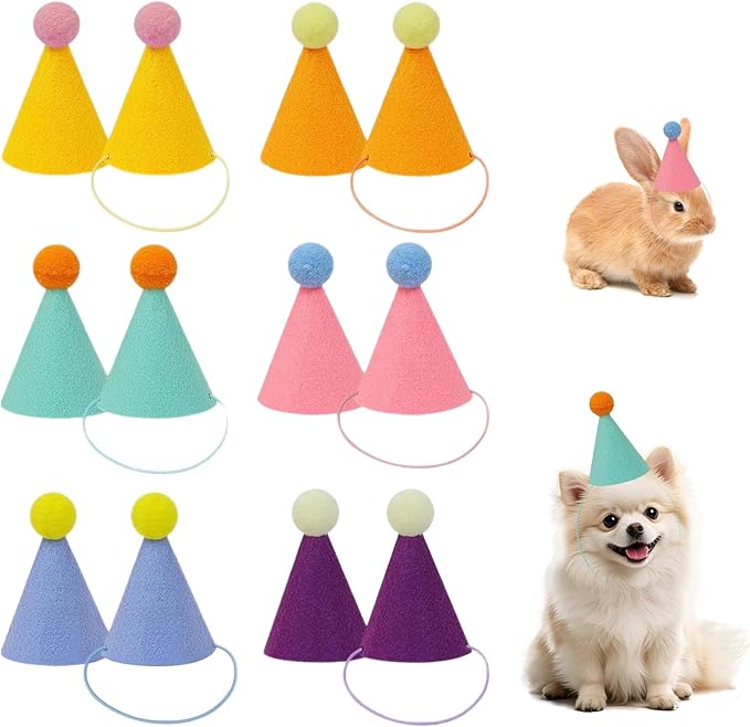AKINSTER Pack of 12 Mini Party Hats for Cuddly Toys Birthday Hats for Cats Dogs Rabbits and Various Animal Accessories Festival Decoration Photo Prop