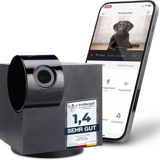PetTec CCTV Camera Full HD 360° WiFi Night Vision Automatic Noise Detection for Pets / Dogs / Cats / Babies / Security Video Recording & Sharing Pet Camera with App (IOS / Android).