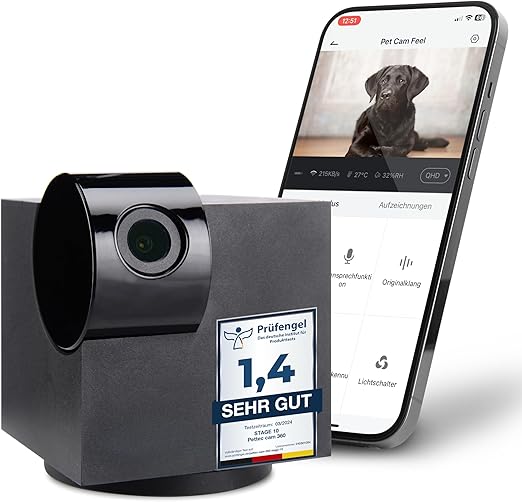 PetTec CCTV Camera Full HD 360° WiFi Night Vision Automatic Noise Detection for Pets / Dogs / Cats / Babies / Security Video Recording & Sharing Pet Camera with App (IOS / Android).