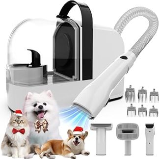 AIRROBO PG10 Dog Clipper with Vacuum Cleaner 12000 Pa, Dog Brush Pet Hair Remover for Dogs Cats, Quiet Clipper Dog with Care Tools, 1.4 L Dust Container