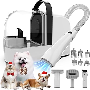AIRROBO PG10 Dog Clipper with Vacuum Cleaner 12000 Pa, Dog Brush Pet Hair Remover for Dogs Cats, Quiet Clipper Dog with Care Tools, 1.4 L Dust Container
