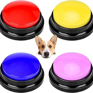 MINSHUXI Pack of 4 Coloured Buzzers with Recording Function Buzzer with Recording Function Buzzer Dog Button for Dog Interaction