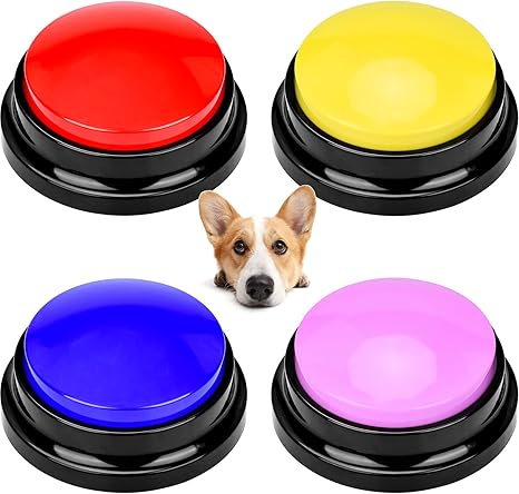 MINSHUXI Pack of 4 Coloured Buzzers with Recording Function Buzzer with Recording Function Buzzer Dog Button for Dog Interaction