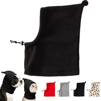 Winter Dog Hat, Warm Leopard Tube Scarf, Adjustable Thermal Neck Cover with Drawstring, Knitted Ear Warmers, Cute Cold Weather Cover for Small Dogs. (Black, M)