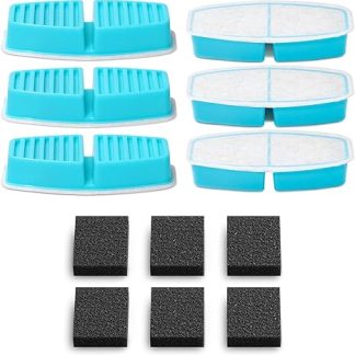Official POOEKEN 12 Packs (6 Filter 6 Sponges) for B3 Battery Cat Fountain, Cat Fountain Replacement Filter with Activated Carbon Filter, Ultra Fine Fibre