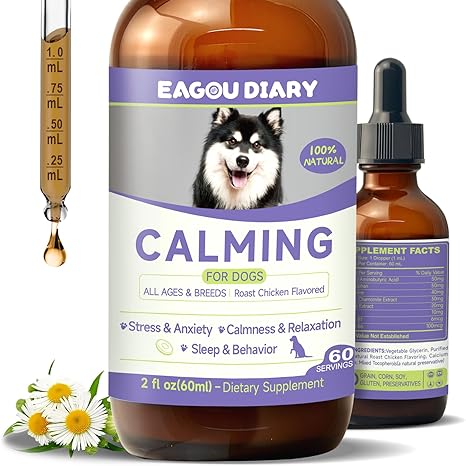 Dog Sedative - Dog Calming Drops for Separation Anxiety, Fireworks, Storms, Barking, Sleep Aid, Dog Anxiety Solution with L-Tryptophan, L-Theanine, Chamomile, Vitamins, 60ml