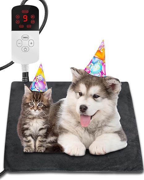 Heating Mat for Cats, Dogs, 30°C - 60°C Temperature & 4 Timing Adjustable Pet Heating Pad, Safe Waterproof Electric Blanket Cats, Chew-resistant Cable Heat Mat, Indoor Pet Heating Blanket, 45 x 45 cm