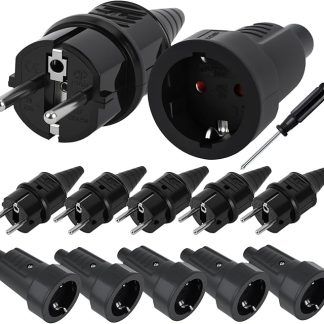 6 Pairs Schuko Plug Coupling 250 V (16 A), IP44 Schuko Plug and Schuko Coupling, Power Plug for 8-16 mm Câble, Schuko Coupling Outdoor for 8 mm Câble (Without Cable)