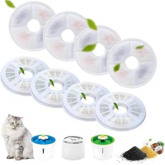Dhohoo Cat Fountain Filter Pack of 8 for 3L Cat Drinking Water Fountain with Carbon Filter and Foam Filter