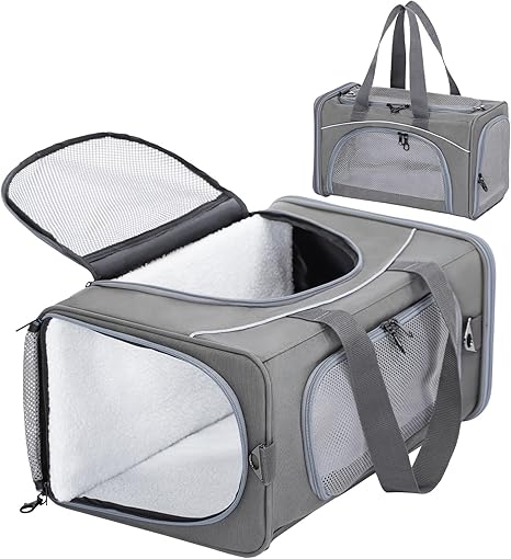 Petsfit Transport Bag Cat & Dog Bag Aeroplane | 49 x 23 x 30.5 cm Flight Bag for Dogs & Transport Box Cat | Flightworthy Pet Bag | Safe Transport in Car, Plane and Train, M/Grey