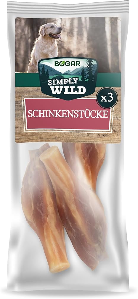 Bogar - Simply Wild - Dog Bone - Dog Food as a Supplement to Daily Diet - Dog Treats in the Shape of 3 Dried Pork Pieces - Supports Dog Care & Dental Health