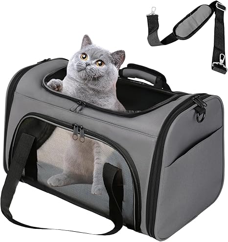 Bibykivn Breathable Cat Bag, Foldable Cat Transport Box, Suitable for Small and Medium Cats and Dogs, Multiple Openings at the Top, Front and Sides (Grey, L)