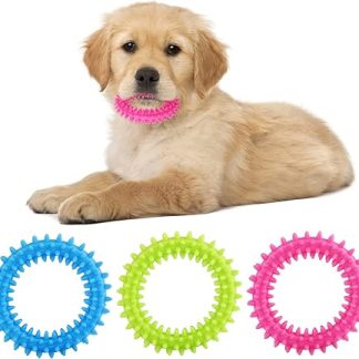 cobee Puppy Teething Chew Toy, 3 Packs Small Dog Puppy Toy Ring 360° Clean Pet Teeth and Soothe Itching Rubber Dog Chew Toy Oral Health Puppy Interactive