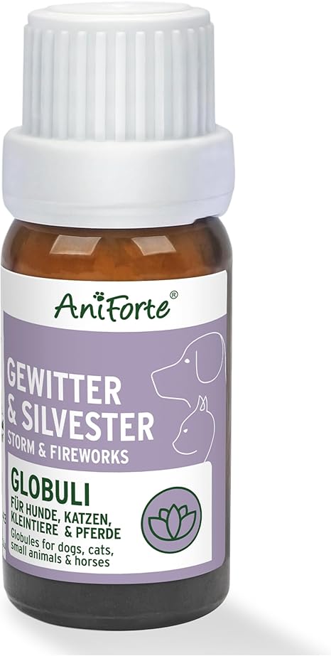 AniForte Thunderstorm & New Year's Eve Globuli for Dogs, Cats, Pets - Bach Flowers for Soothing Natural Remedy for Anxiety, Stress, Rush, Storm and Noise & Rescue on New Year's Eve