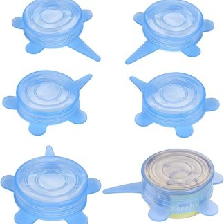 SLSON Pack of 6 Pet Food Can Lids for Pet Food Storage, Stretchy Silicone Can Lids Fits Almost All Food Cans for Dogs and Cat Food, Blue