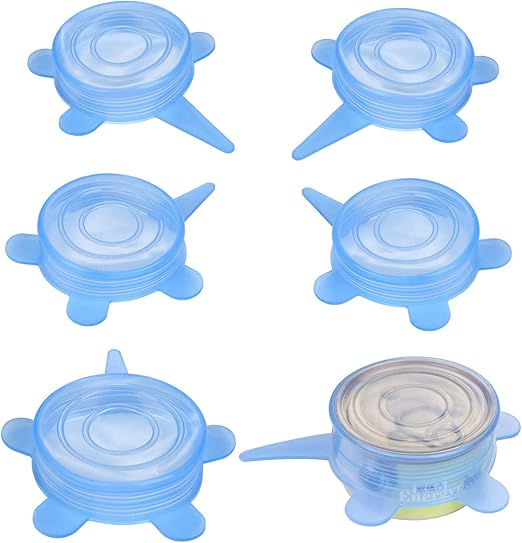 SLSON Pack of 6 Pet Food Can Lids for Pet Food Storage, Stretchy Silicone Can Lids Fits Almost All Food Cans for Dogs and Cat Food, Blue