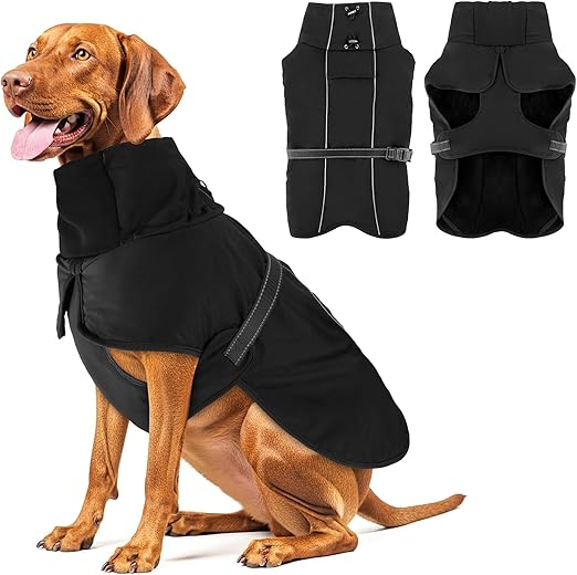 Warm Dog Coats, Waterproof Reflective Dog Jacket, Windproof Winter Coat with High Collar, Soft Fleece Lining, Adjustable Fit, Dog Coat for Medium to Large Breeds