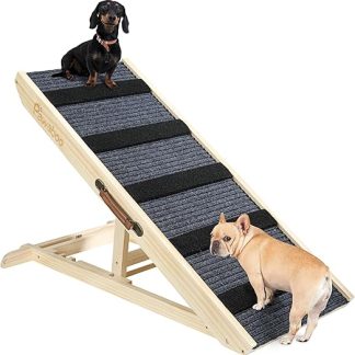 Pawaboo Dog Ramp, Portable Wooden Pet Stairs, 4 Adjustable Heights 11.6 - 22.4 inches, Pet Ramp for Small, Medium Dogs with Non-Slip up to 143 lbs, Dog Entry Aid Car Bed Sofa