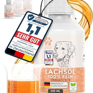 Pfotengenuss Salmon Oil for Dogs, Cats & Horses - Natural Omega 3, 6 & 9 Source - for Joints Fur & Metabolism - Freshly Bottled in Germany - Natural, High Dose Salmon Oil - Barf Oil