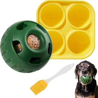 Qaestuan Lick Ball for Dogs, Pupsicle Chew Toy Made of Natural Rubber, Treat Tray Dispenser, DIY Feeder Ball, Snack Ball, Fillable Interactive Dog Toy with Mould and Silicone Pastry Brush
